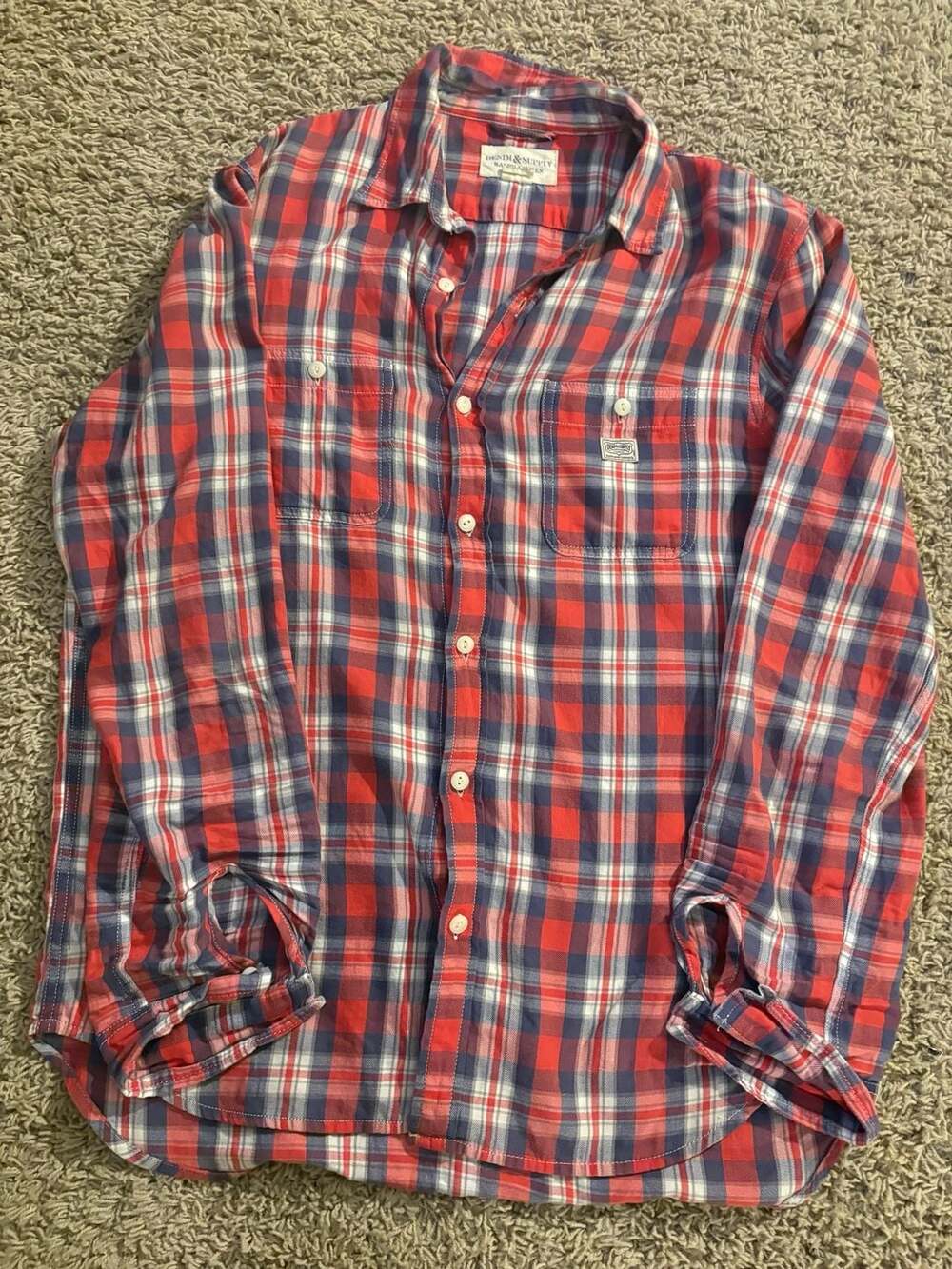 Denim & Supply Ralph Lauren Plaid Button Down Shirt Size L Red Blue